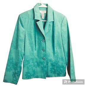 Vtg saghabor tailored teal blazer floral tapestry Sz 10